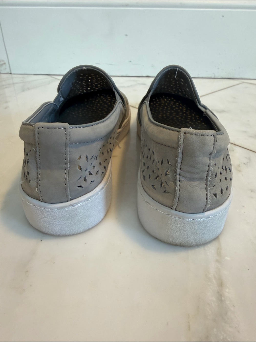 Vionic Women’s 7.5 Gray perforated leather and rubber supportive comfort slip on - Picture 5 of 9